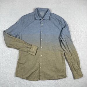 J.Lindeberg Button Down Shirt Mens Large Blue Tan Ombre Slim Fit Long Sleeve